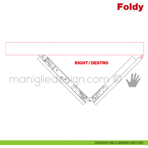 Sistema per porta a libro 30 kg Foldy Terno Scorrevoli disegno destro