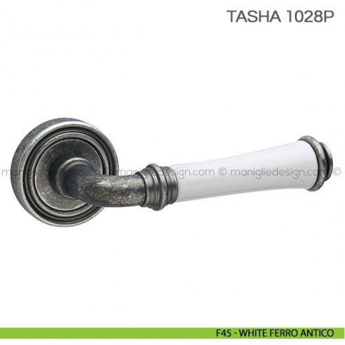 Maniglia in porcellana per porta Tasha Fimet Handles F45 - White Ferro Antico