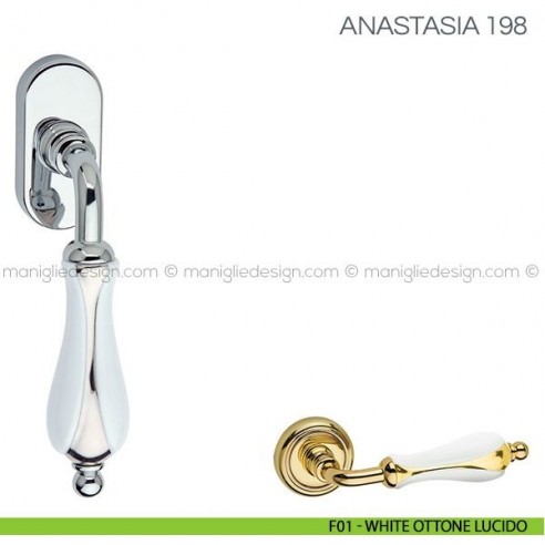 Maniglia in porcellana per finestra martellina DK Anastasia Fimet Handles F01 - White Ottone Lucido