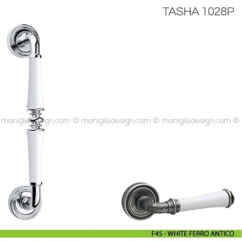 Maniglione in porcellana per porta Tasha Fimet Handles F45 - White Ferro Antico