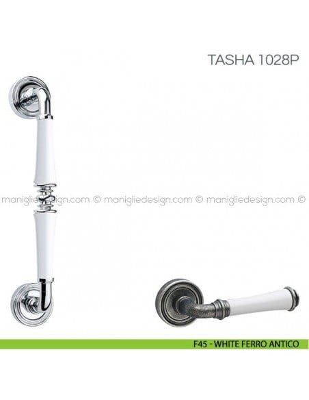 Maniglione in porcellana per porta Tasha Fimet Handles F45 - White Ferro Antico