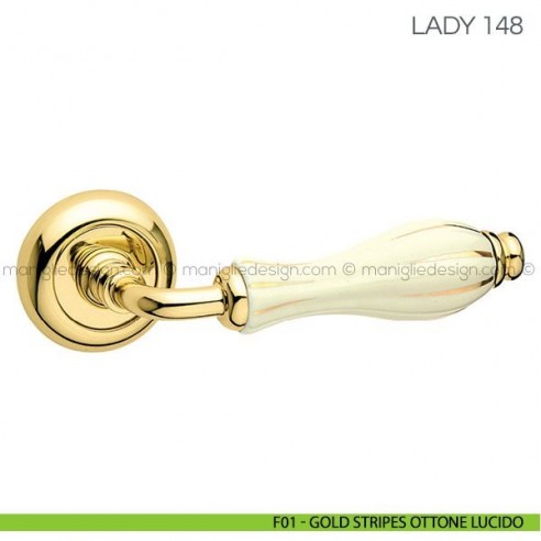 Maniglia con porcellana per porta Lady Fimet Handles F01 - Gold Stripes Ottone Lucido