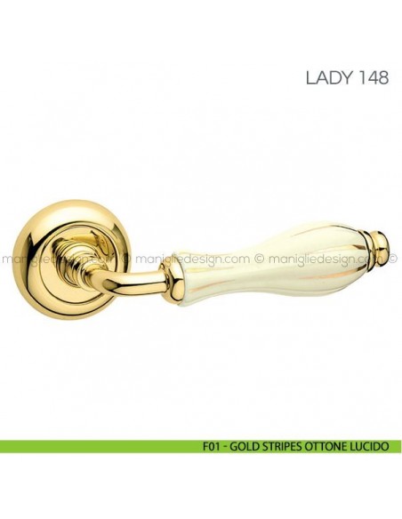 Maniglia con porcellana per porta Lady Fimet Handles F01 - Gold Stripes Ottone Lucido