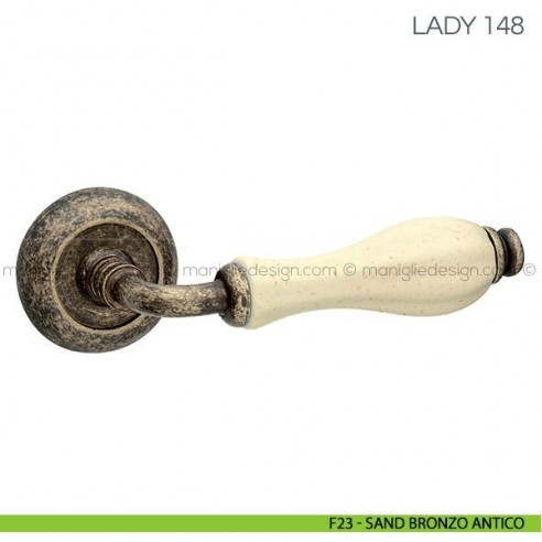 Maniglia con porcellana per porta Lady Fimet Handles F23 - Sand Ottone Antico