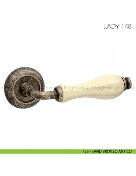 Maniglia con porcellana per porta Lady Fimet Handles F23 - Sand Ottone Antico