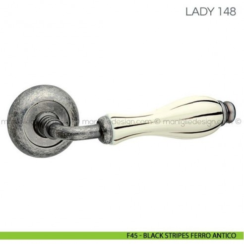 Maniglia con porcellana per porta Lady Fimet Handles F45 - Black Stripes Ferro Antico