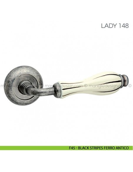 Maniglia con porcellana per porta Lady Fimet Handles F45 - Black Stripes Ferro Antico