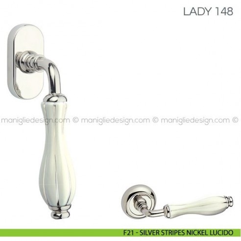 Maniglia in porcellana per finestra martellina DK Lady Fimet Handles F21 - Silver Stripes Nickel Lucido