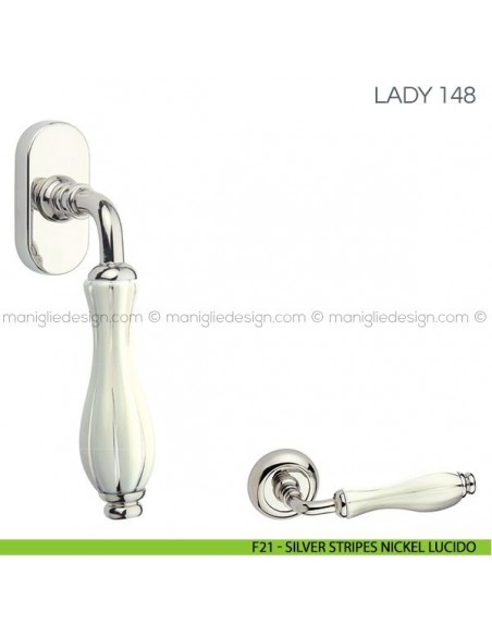 Maniglia in porcellana per finestra martellina DK Lady Fimet Handles F21 - Silver Stripes Nickel Lucido