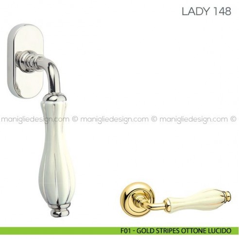 Maniglia in porcellana per finestra martellina DK Lady Fimet Handles F01 - Gold Stripes Ottone Lucido