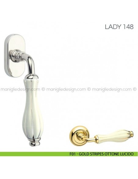 Maniglia in porcellana per finestra martellina DK Lady Fimet Handles F01 - Gold Stripes Ottone Lucido