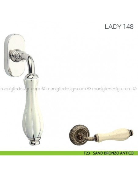 Maniglia in porcellana per finestra martellina DK Lady Fimet Handles F23 - Sand Ottone Antico