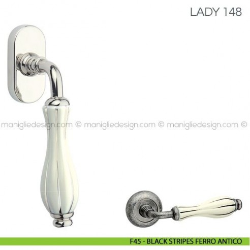 Maniglia in porcellana per finestra martellina DK Lady Fimet Handles F45 - Black Stripes Ferro Antico