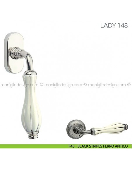 Maniglia in porcellana per finestra martellina DK Lady Fimet Handles F45 - Black Stripes Ferro Antico