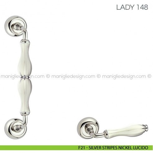 Maniglione in porcellana per porta Lady Fimet Handles F21 - Silver Stripes Nickel Lucido