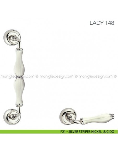 Maniglione in porcellana per porta Lady Fimet Handles F21 - Silver Stripes Nickel Lucido