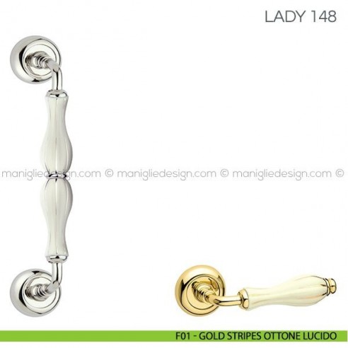 Maniglione in porcellana per porta Lady Fimet Handles F01 - Gold Stripes Ottone Lucido