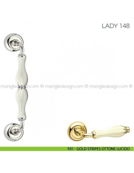 Maniglione in porcellana per porta Lady Fimet Handles F01 - Gold Stripes Ottone Lucido