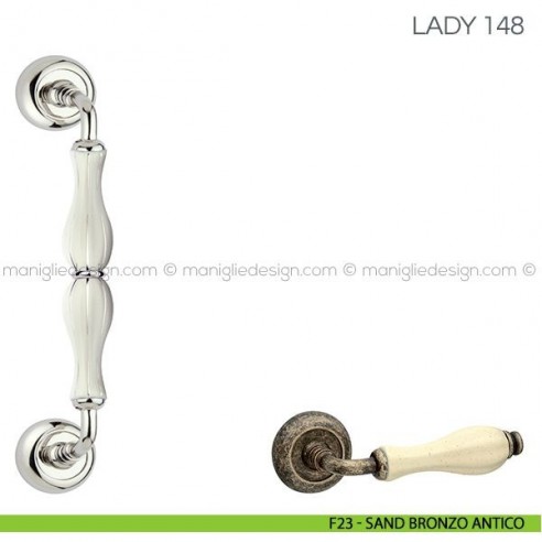 Maniglione in porcellana per porta Lady Fimet Handles F23 - Sand Ottone Antico