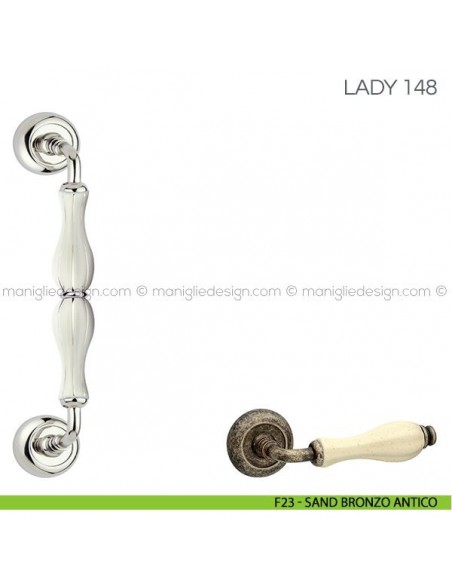 Maniglione in porcellana per porta Lady Fimet Handles F23 - Sand Ottone Antico
