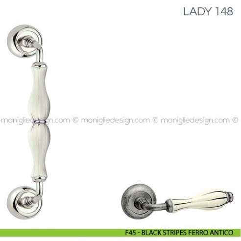 Maniglione in porcellana per porta Lady Fimet Handles F45 - Black Stripes Ferro Antico