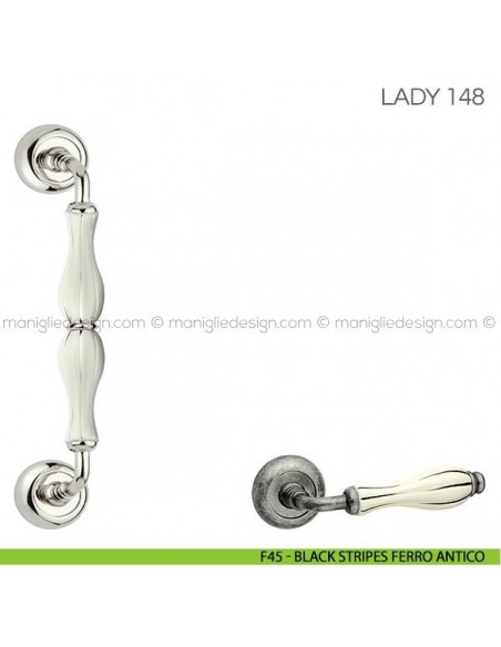 Maniglione in porcellana per porta Lady Fimet Handles F45 - Black Stripes Ferro Antico