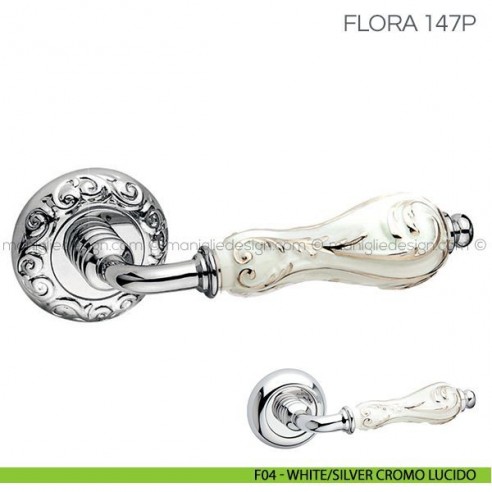 Maniglia in porcellana per porta Flora Fimet Handles F04 - White/Silver Cromo Lucido