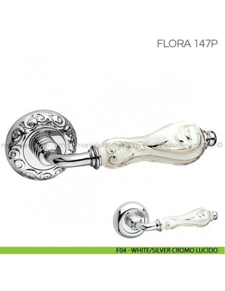 Maniglia in porcellana per porta Flora Fimet Handles F04 - White/Silver Cromo Lucido