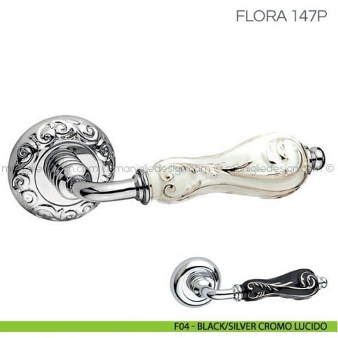 Maniglia in porcellana per porta Flora Fimet Handles F04 - Black/Silver Cromo Lucido