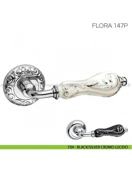 Maniglia in porcellana per porta Flora Fimet Handles F04 - Black/Silver Cromo Lucido