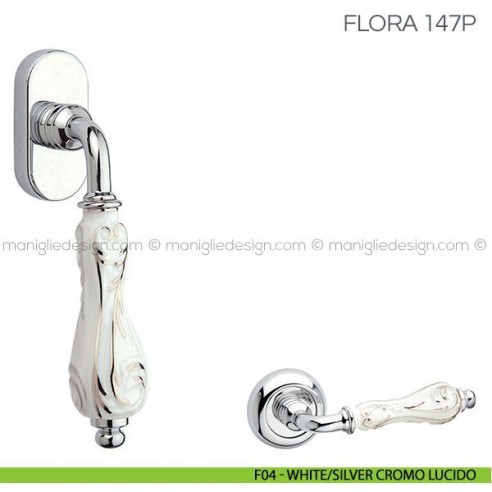 Maniglia con porcellana per finestra martellina DK Flora Fimet Handles F04 - White/Silver Cromo Lucido