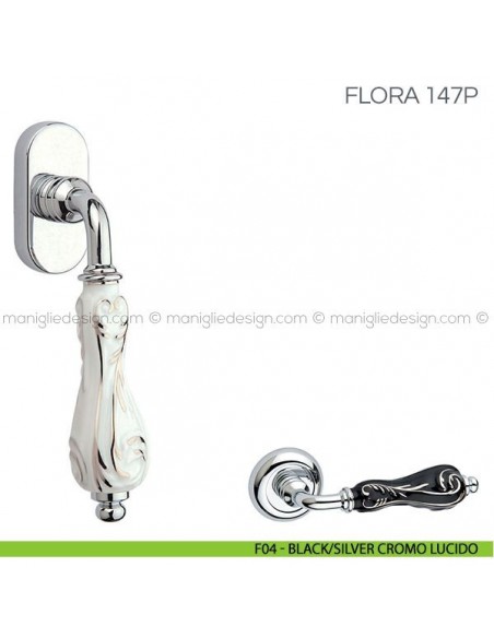 Maniglia con porcellana per finestra martellina DK Flora Fimet Handles F04 - Black/Silver Cromo Lucido