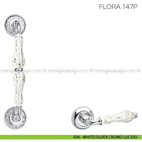 Maniglione con porcellana per porta Flora Fimet Handles F04 - White/Silver Cromo Lucido