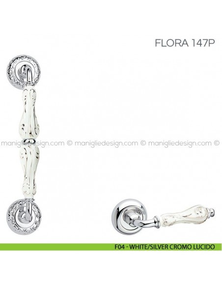 Maniglione con porcellana per porta Flora Fimet Handles F04 - White/Silver Cromo Lucido
