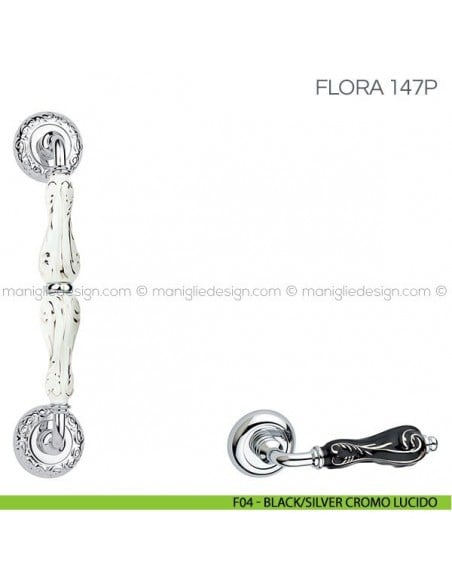 Maniglione con porcellana per porta Flora Fimet Handles F04 - Black/Silver Cromo Lucido