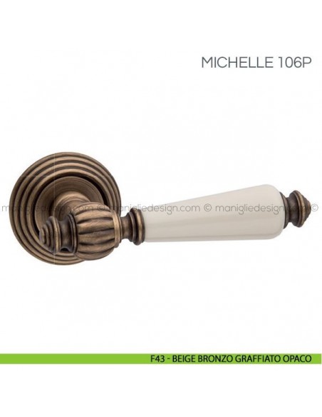 Maniglia in porcellana per porta Michelle Fimet Handles F43 - Ottone Graffiato Opaco