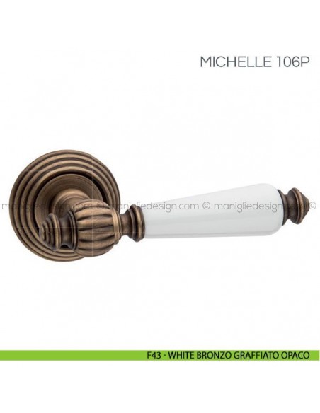 Maniglia in porcellana per porta Michelle Fimet Handles F43 - White Bronzo Graffiato Opco