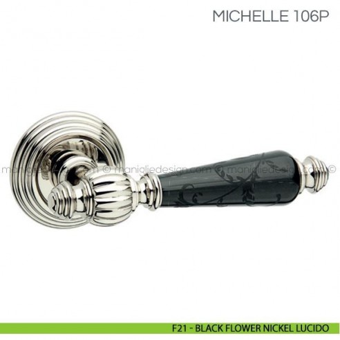 Maniglia in porcellana per porta Michelle Fimet Handles F21 - Black Flower Nickel Lucido