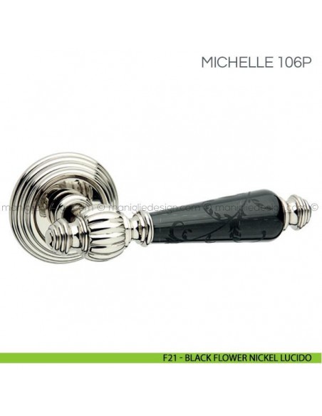 Maniglia in porcellana per porta Michelle Fimet Handles F21 - Black Flower Nickel Lucido