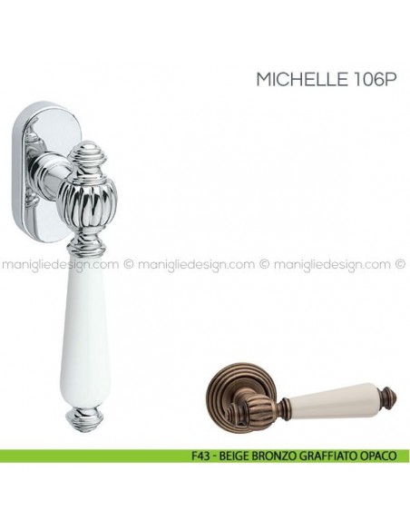 Maniglia con porcellana per finestra martellina DK Michelle Fimet Handles F43 - Beige Bronzo Graffiato Opaco