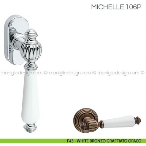 Maniglia con porcellana per finestra martellina DK Michelle Fimet Handles F43 - White Bronzo Graffiato Opaco