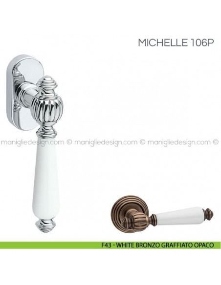 Maniglia con porcellana per finestra martellina DK Michelle Fimet Handles F43 - White Bronzo Graffiato Opaco