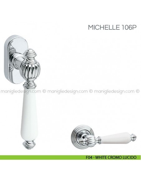 Maniglia con porcellana per finestra martellina DK Michelle Fimet Handles F04 - White Cromo Lucido