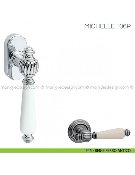 Maniglia con porcellana per finestra martellina DK Michelle Fimet Handles F45 - Beige Ferro Antico