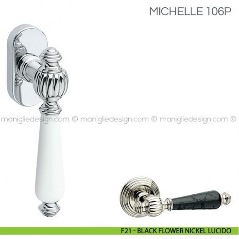 Maniglia con porcellana per finestra martellina DK Michelle Fimet Handles F21 - Black Flower Nickel Lucido