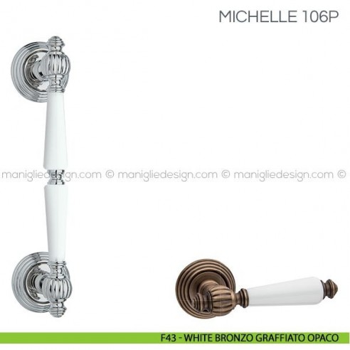 Maniglione in porcellana per porta Michelle Fimet Handles F43 - White Bronzo Graffiato Opaco