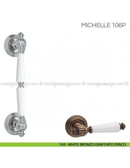 Maniglione in porcellana per porta Michelle Fimet Handles F43 - White Bronzo Graffiato Opaco