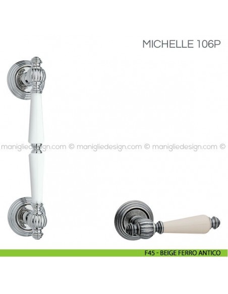 Maniglione in porcellana per porta Michelle Fimet Handles F45 - Beige Ferro Antico