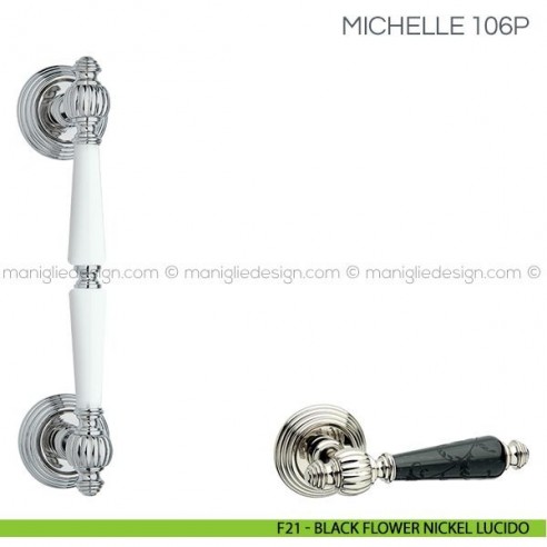 Maniglione in porcellana per porta Michelle Fimet Handles F21 - Black Flower Nickel Lucido