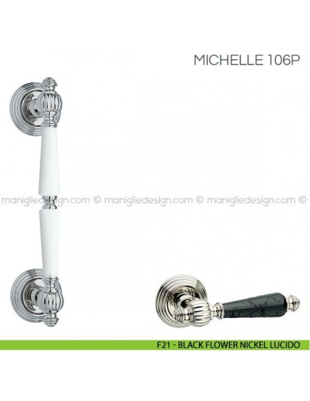 Maniglione in porcellana per porta Michelle Fimet Handles F21 - Black Flower Nickel Lucido
